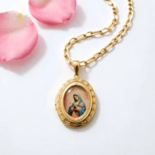 1 pieza Collar con dije de la Virgen de Guadalupe enchapado en oro, cadena de eslabones , joyería religiosa para mujeres, adecuado para el Día de la Madre, , graduación y Ne / - Dorado - Ver 9