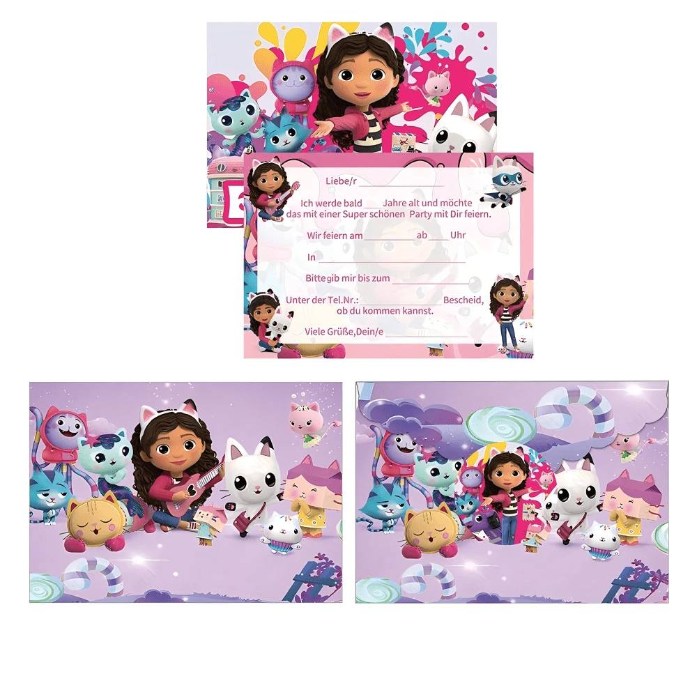 1套/12張 Gabby's Dollhouse 主題派對邀請卡，卡通貓生日邀請函含信封與貼紙，以 Gabby 和朋友們為主角，適合兒童 Gabby 主題生日、派對贈品及主題派對氛圍佈置 - 彩色 - 查看 1
