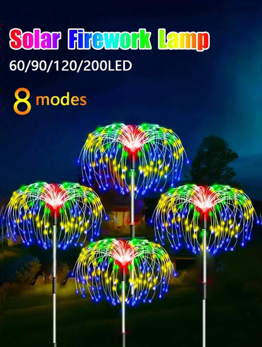 LED Solar Fireworks Garden Lights, Waterproof Lawn Lights, 8 Lighting Modes, Solar Decorative Lights, Built-In Rechargeable Nickel-Hydrogen Batteries, Non-Detachable Photovoltaic Panels. Suitable For Outdoor Gardens, Lawns, Patios, Paths And Villa Decorations, Outdoor Garden Lighting, Suitable For Paths, Gardens And Terraces. - 彩色 - 查看 1