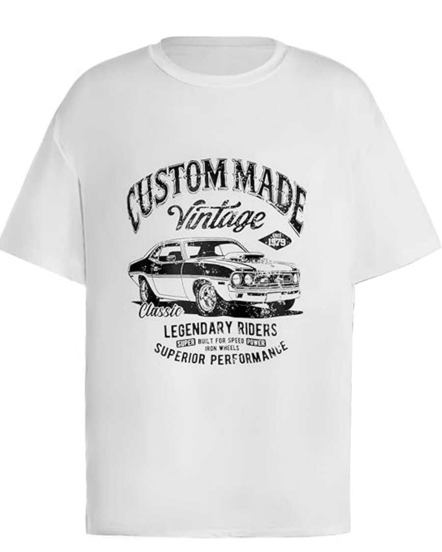 Auto clásico con letras vintage que evocan velocidad libertad y pasión por los legendarios conductores desde 1979 simboliza fuerza y actitud aventurera camiseta de mujer casual cómoda para uso diario - Blanco - Ver 1
