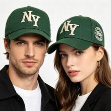 Unisex NY Embroidered Baseball Cap, Vintage Distressed Cotton Curved Brim Sun Hat, Adjustable Classic Sports Trucker Hat For Men And Women - 綠色 - 查看 7