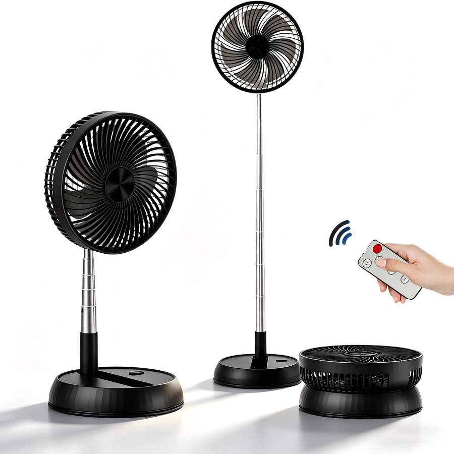 Outdoor Foldable Tabletop Electric Fan For Camping Household Use Wireless Remote Control Silent Operation Timing Function Left And Right Rotation 7200mAh Vertical Design 8-Inch USB Aluminum Alloy - 檯面風扇 - 查看 1