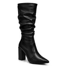 LAZZLU SHOES Women's Slouchy Boot With Pointed Toe, Chunky Block Heel, And Long, Wrinkled Shaft. - 黑色 - 查看 2