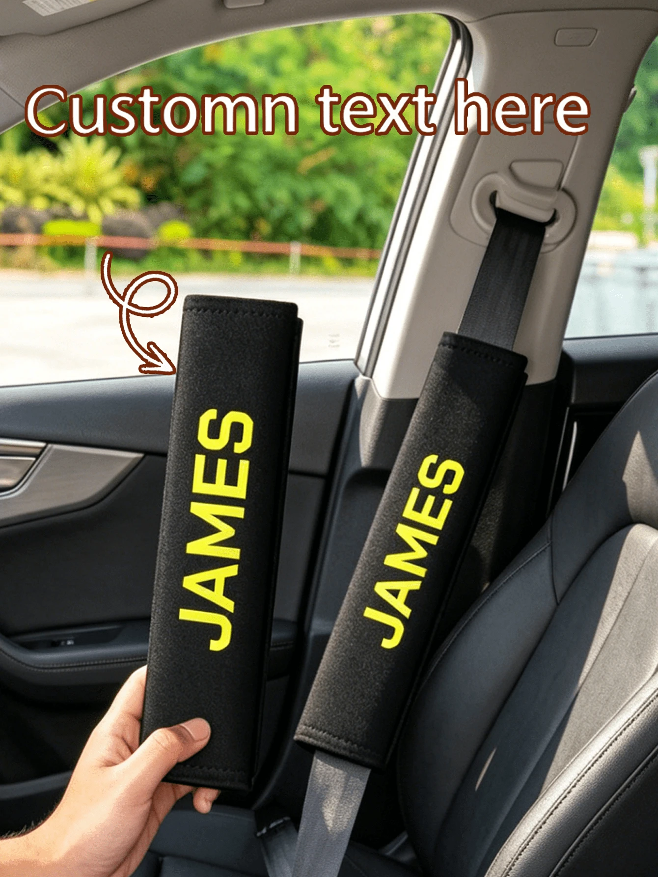Customized Seatbelt Shoulder Pads, Personalized Name/Letter Car Seatbelt Shoulder Covers - Soft And Suitable For All Vehicles, Comfortable For Sedan, Truck, Long Driving, Black/Red/Gray Gift, Car Seatbelt Shoulder Protector, Durable Safety Belt Accessories, Suitable For Valentine's Day Gift Or Car Interior Decor - Multicolor - View 1