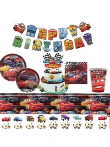 Bộ tiệc hoạt hình đua xe Disney bao gồm đĩa, khăn trải bàn, cốc, biểu ngữ, phù hợp cho tiệc sinh nhật, đám cưới, lễ tốt nghiệp, ngày lễ, họp mặt gia đình và các dịp khác - Nhiều màu - Xem 7