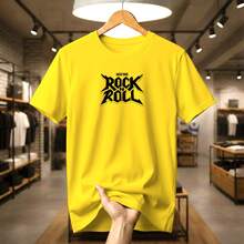 Men's Streetwear T-Shirt With Printed ROCK AND ROLL Music Band Design, Basic Style, Premium Fabric, For Everyday Wear. - Amarillo - Ver 2