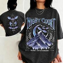 Velaris The Night Court Acotar Two-Sided Comfort Shirt, Velaris The Night Court Shirt, Court Of Dreams, Inner Circle Acotar Tee-Unisex Vintage Cotton Printed Couple T-Shirt, Heavyweight Washed Tee Top, Casual And Versatile For Summer Wear - 黑色1 - 查看 7