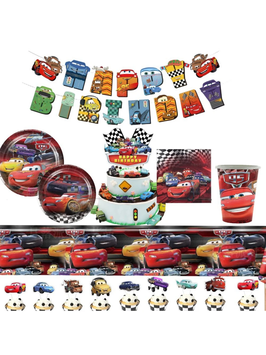 Bộ tiệc hoạt hình đua xe Disney bao gồm đĩa, khăn trải bàn, cốc, biểu ngữ, phù hợp cho tiệc sinh nhật, đám cưới, lễ tốt nghiệp, ngày lễ, họp mặt gia đình và các dịp khác - Nhiều màu - Xem 1