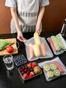 Multi-Size 4-10pcs Silicone Leak-Proof Reusable Food Storage Bags, Food Storage, Travel Essentials & Holiday Essentials, Refrigerator Freezer Camping Picnic Kitchen Supplies - Multicolor - View 4