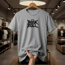 Men's Streetwear T-Shirt With Printed ROCK AND ROLL Music Band Design, Basic Style, Premium Fabric, For Everyday Wear. - 灰色 - View 2