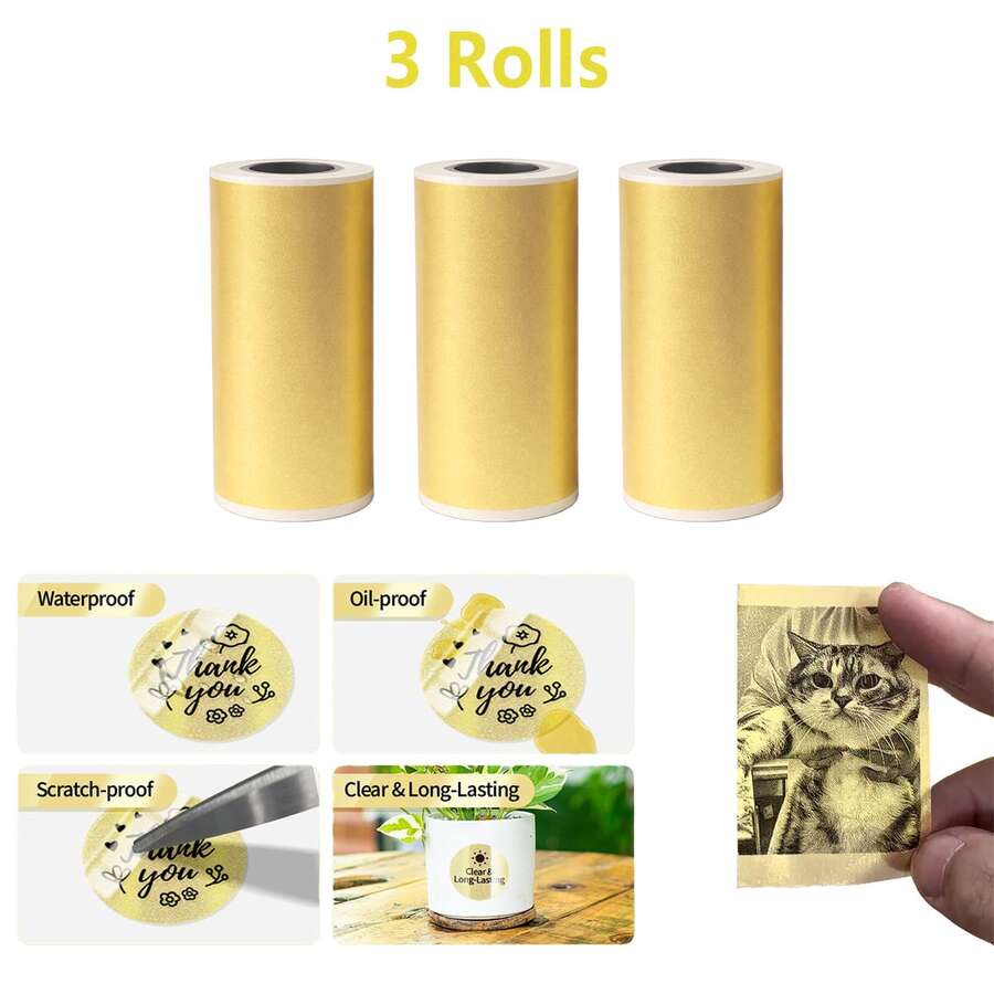 57x25mm 透明热敏贴纸纸 - 金色闪光点和粉色/蓝色/青色透明标签卷 - 适用于迷你口袋打印机的优质自粘膜