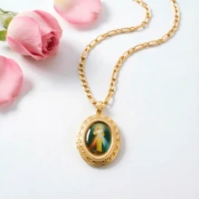 1 pieza Collar con dije de la Virgen de Guadalupe enchapado en oro, cadena de eslabones , joyería religiosa para mujeres, adecuado para el Día de la Madre, , graduación y Ne / - Dorado - Ver 8