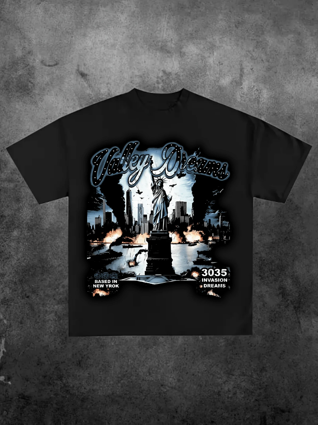 Valley Angel Rose Portrait Graphic Tee, 220g Cotton Men Retro Y2K Gothic Grunge Oversized Streetwear T-Shirt - 黑色 - 查看 1