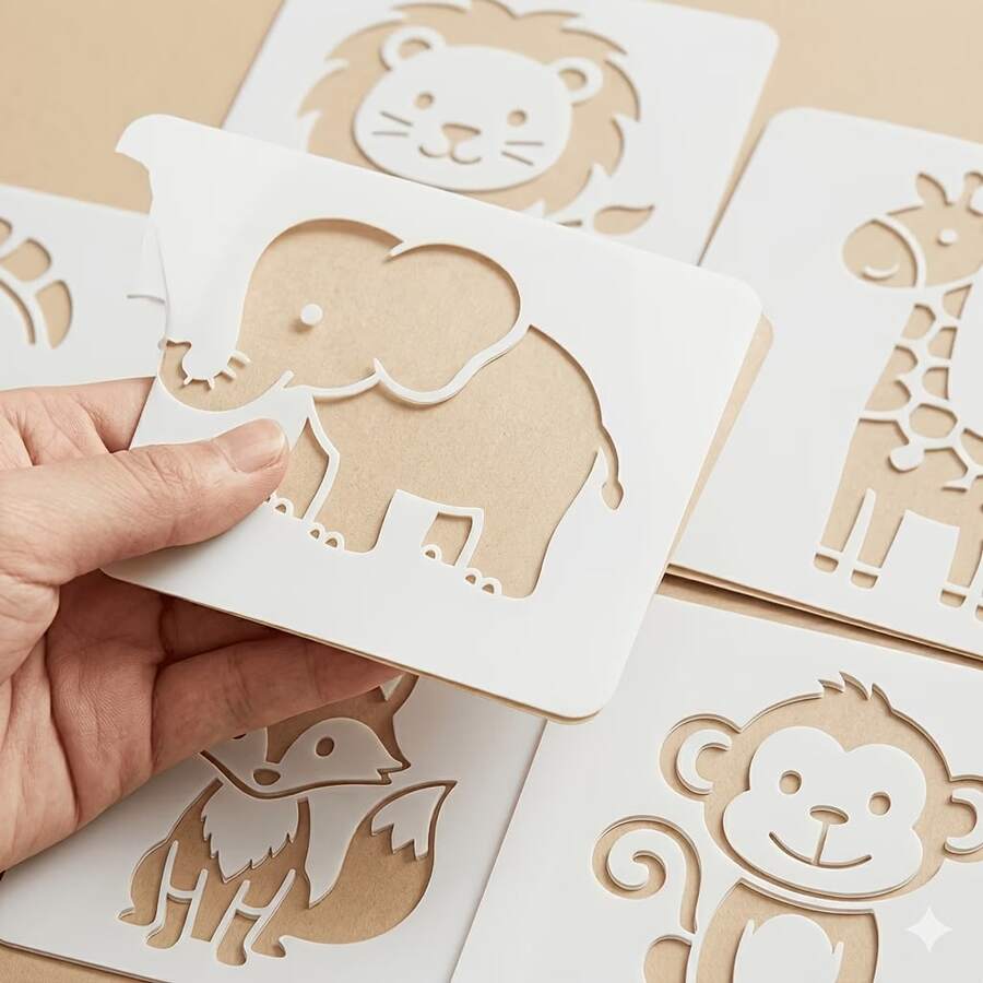 9 piezas Plantilla de pintura de animales lindos, herramienta de pintura lavable de 10 cm para educación temprana, adecuada para papel, tela, madera y creación DIY