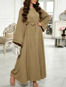 1 chiếc váy Abaya nữ kín đáo, màu trơn, tay cánh dơi và thắt lưng - Áo maxi dài rộng rãi, trang phục Hồi giáo dành cho mặc hàng ngày và các dịp đặc biệt. - Nhiều màu - Xem 3