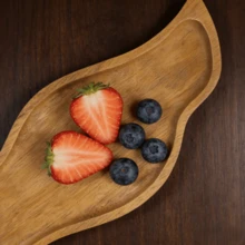 Asymmetric Wooden Serving Tray, Rustic Food Platter For Snacks, Fruit, Bread, Dessert, Candy And Appetizers, Long Decorative Wood Tray For Home Kitchen Coffee Table Tea Time Party Table Display And Tabletop Decoration - Maroon - View 4