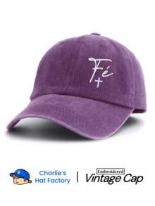 1 Pc "Fé" Cross Embroidery Washed Baseball Cap, Unisex Available In Multiple Retro Colors, Brazil Christian Faith Aesthetic Dad Hat, Minimalist Slogan Outdoor Travel Accessories - Fé Cross - View 15
