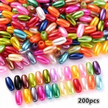 200 hạt ngọc trai giả hình bầu dục 4x8mm màu cầu vồng, làm từ nhựa ABS, thích hợp làm trang sức, đồ thủ công, may mặc, phụ kiện quần áo. - Nhiều màu - Xem 10