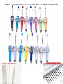 [30-Piece Set] Includes 10 Butterfly Crystal Bead Ballpoint Pens, 10 Extended Rods, And 10 Replacement Refills. Multi-Colored Rhinestone Decorations Can Be Used To DIY Beaded Pens. Suitable For School And Office Writing, A Cute Stationery Gift Set. - Multicolor - View 11