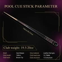 58 Inch Maple Wood Billiard Cue, 12.75mm Brown Leather Tip, Adjustable Weight Exquisite Grip, Carron Billiard Sports Equipment - Multicolor - View 1