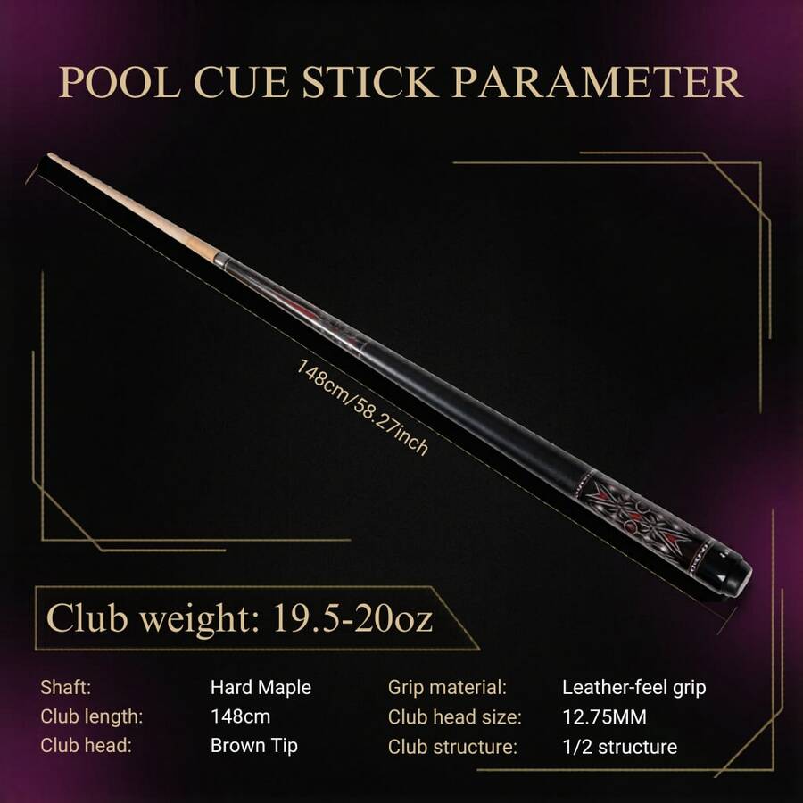 58 Inch Maple Wood Billiard Cue, 12.75mm Brown Leather Tip, Adjustable Weight Exquisite Grip, Carron Billiard Sports Equipment - Multicolor - View 1