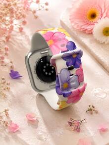 1條彩色花卉圖案矽膠錶帶，適用於Apple Watch 38mm 40mm 41mm 42mm 44mm 45mm 46mm 49mm，鮮豔多巴胺圖案舒適可替換防水運動錶帶，相容Series 11 Ultra3 Ultra 2 SE3 S10 SE2 9 8 7 SE 6 5 4 3 2 1，女款時尚智慧手錶錶帶 - 彩色 - 查看 5
