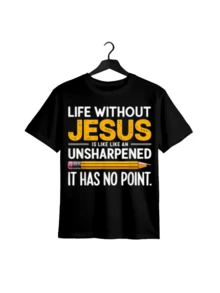 New Arrival,Life Without Jesus Is Not Funny Christian Faith Quote Women'S T-Shirt With Religious Humor Design For Spring/Summer, Machine Washable, Ide - 黑色 - 查看 1