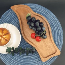 Asymmetric Wooden Serving Tray, Rustic Food Platter For Snacks, Fruit, Bread, Dessert, Candy And Appetizers, Long Decorative Wood Tray For Home Kitchen Coffee Table Tea Time Party Table Display And Tabletop Decoration - Maroon - View 10