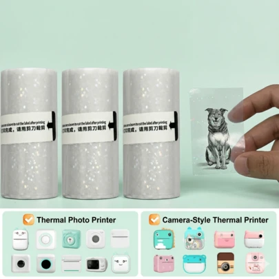 Giấy nhãn nhiệt trong suốt bóng, giấy cuộn chấm hologram tự dính trong suốt dành cho máy in mini cầm tay, in sổ lưu niệm, ghi chú, sổ kế hoạch và nhãn dán trang trí DIY.