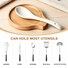 2 piezas/1 pieza Posacucharas de madera de palo de rosa (para estufa), soporte para utensilios de cocina para encimera, adecuado para cucharas, cucharillas de café, cucharas de cocina, espátulas y pinzas, decoración rústica de cocina - Multicolor - Ver 4