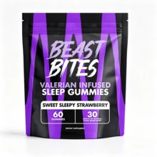 Beast Bites Valerian Infused Sleep Gummies Sweet Sleepy Strawberry 60 Count Plant‑Based 30‑Day Supply Nighttime Relaxation Sleep Wellness Support Dietary Supplement - Sweet Sleepy Strawberry - View 1