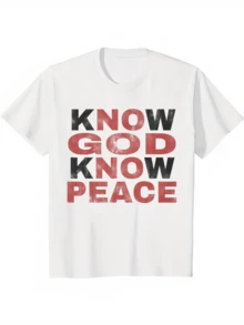 New Arrival,Religious Casual Wear For Women – 'Know God, Know Peace' Crewneck Graphic Tee,Best Gift For You - White - View 1