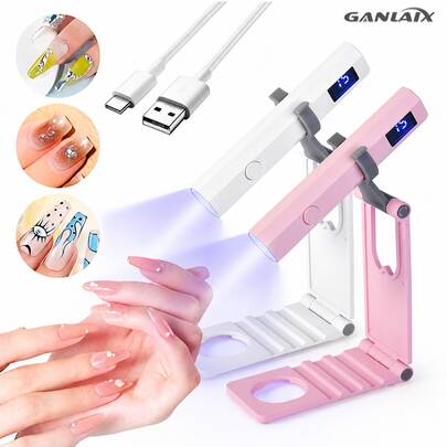 GANLAIX 便攜式美甲烘乾燈與美甲燈，可充電式 3 合 1 UV LED 凝膠美甲固化燈，附支架與 Type-C 數據線，180mAh 快乾凝膠指甲油烘乾機，美甲護理禮品套裝