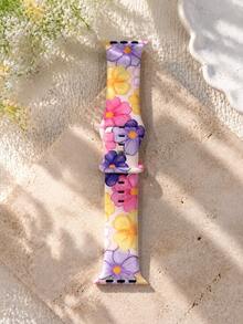 1條彩色花卉圖案矽膠錶帶，適用於Apple Watch 38mm 40mm 41mm 42mm 44mm 45mm 46mm 49mm，鮮豔多巴胺圖案舒適可替換防水運動錶帶，相容Series 11 Ultra3 Ultra 2 SE3 S10 SE2 9 8 7 SE 6 5 4 3 2 1，女款時尚智慧手錶錶帶 - 彩色 - 查看 4