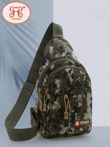 1pc Fashionable Versatile Camo Solid Color Sports Crossbody Bag, Adjustable Strap For Chest/Shoulder/Messenger Wear, Large Capacity Multi-Pocket Design, Durable Water-Resistant Fabric, Built-In Earphone Hole, Ideal For Commuting, Leisure, Outdoor Activities - Black - View 6