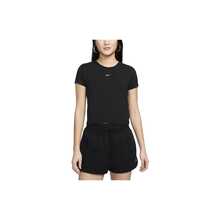 Nike Sportswear CHILL KNIT舒適修身純色logo印花彈性圓領短袖 T卹 女款 黑/白 - 黑色 - 查看 6