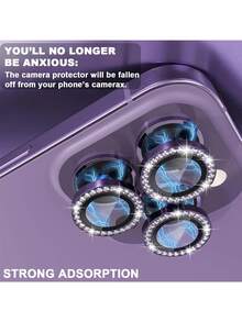 Rhinestone Camera Lens Protector Ring, Aluminum Alloy Scratch-Resistant Lens Film, Compatible With IPhone 17 Pro Max/16 Pro Max/16 Plus/15/14/13/12/11 Rear Camera Protection - Purple - View 3