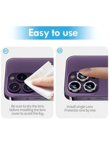 Rhinestone Camera Lens Protector Ring, Aluminum Alloy Scratch-Resistant Lens Film, Compatible With IPhone 17 Pro Max/16 Pro Max/16 Plus/15/14/13/12/11 Rear Camera Protection - Purple - View 7