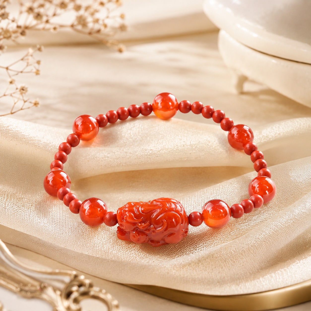 Natural Agate Pixiu Bracelet, Carnelian Beaded Elegant Unisex Bracelet, Wealth Bringing, Fashionable Stacking Bracelet, Suitable For Daily Wear And Travel, Perfect Holiday Gift