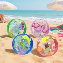 1pc Creative Ball-In-Ball Inflatable Ball, Cute Octopus/Flamingo/Dinosaur Cartoon Pattern Inflatable Beach Ball, Random Size, Best Choice For Entertainment, Pool Party, Beach Party - Multicolor - View 1