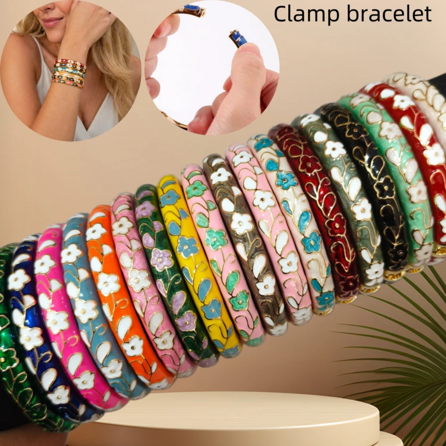 Brazalete de alta calidad con flor pequeña de esmalte cloisonné - Exquisitas florecillas - Ver 1