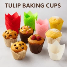 100pcs Tulip Cupcake Liners, Suitable For Baking Cups, EU Standard Size Tulip Muffin Liners, Cupcake Packaging Paper, Brown, White, Unbleached Natural, Suitable For Parties, Christmas - Multicolor - View 13