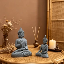 1pc Southeast Asian Thai Mini Buddha Statue, Gray Resin Zen Meditation Figurine, Suitable For Home Decor, Yoga Studio, Altar, Office Desk - Multicolor - View 4