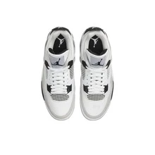 Nike Jordan Air Jordan 4 Retro Military Black Leather Mid-Top Basketball Shoes (White Cement Style) - Unisex - Grey, White, And Black - DH6927-111 - View 4