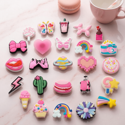 25 piezas de lindos dijes de PVC con diseños de dibujos animados - Accesorios creativos y coloridos - Compatibles con sandalias y zuecos