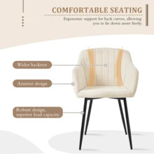 Goeurvant Contemporary Vertical-Stripe Upholstered Dining Chairs With Armrests & Metal Legs For Dining Room, Kitchen, Living Room - Set Of 2 / Set Of 4 / Set Of 6--Cream-Chenille - 奶油 - 查看 4
