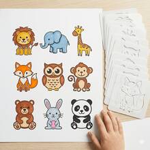 9 piezas Plantilla de pintura de animales lindos, herramienta de pintura lavable de 10 cm para educación temprana, adecuada para papel, tela, madera y creación DIY - Conjuntos - Ver 4