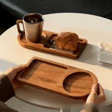 1件复古托盘早餐咖啡茶托盘干奶茶托盘下午茶套装面包甜点盘 - 摩卡棕 - 查看 2