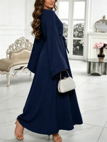 1 chiếc váy Abaya nữ kín đáo, màu trơn, tay cánh dơi và thắt lưng - Áo maxi dài rộng rãi, trang phục Hồi giáo dành cho mặc hàng ngày và các dịp đặc biệt. - Nhiều màu - Xem 27