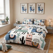 2/3pcs 3D Print Cartoon Llama Cactus Duvet Cover Set White Base Cute Alpaca Bohemian Pattern Bedding Set Modern Sweet Playful Comforter Cover Set (Size 135x200 Only 1 Pillowcase) - Multicolor - View 6
